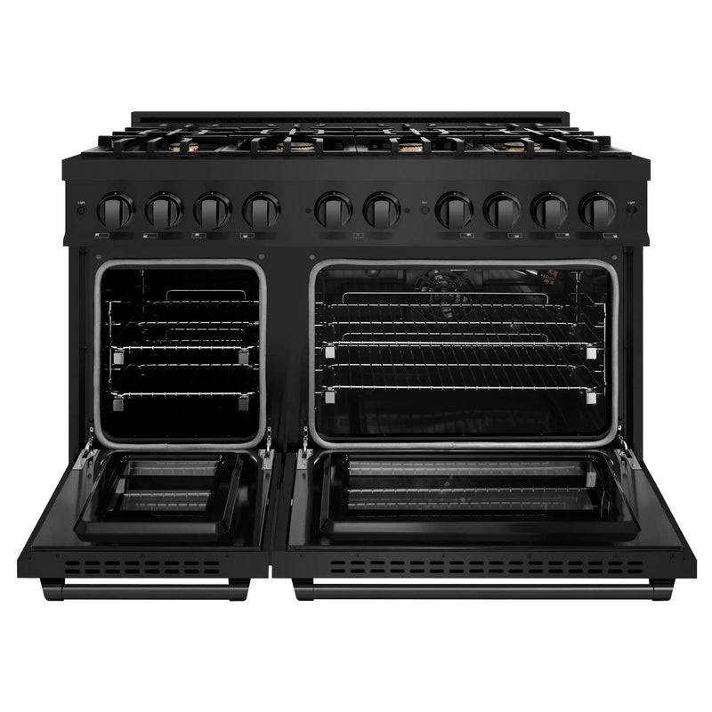 ZLINE 48-Inch Select Series Gas Range with 8 Burner Cooktop and 6.7 Cu. Ft. Double Oven in Black Stainless Steel witt Brass Burners (HGRB-BR-48)