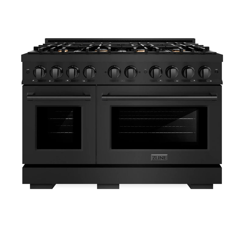 ZLINE 48-Inch Select Series Gas Range with 8 Burner Cooktop and 6.7 Cu. Ft. Double Oven in Black Stainless Steel witt Brass Burners (HGRB-BR-48)