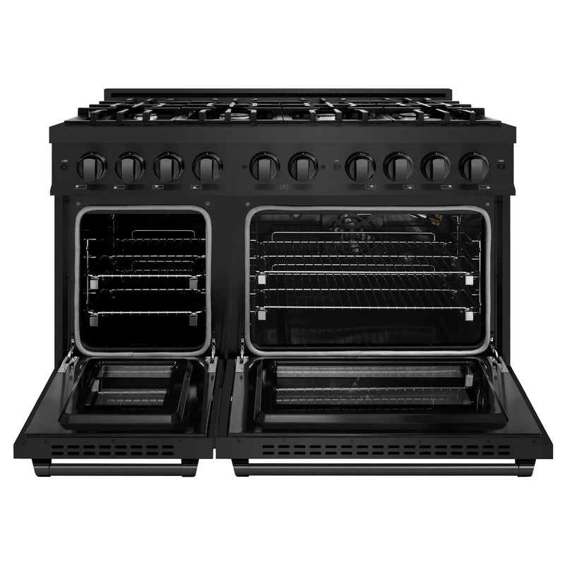 ZLINE 48-Inch Select Series Gas Range with 8 Burner Cooktop 6.7 Cu. Ft. Double Oven in Black Stainless Steel (HGRB-48)