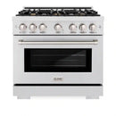 ZLINE 36-Inch Select Series Dual Fuel Range with 6 Gas Burner Cooktop and 5.2 Cu. Ft. Electric Convection Oven in DuraSnow Stainless Steel with Brass Burners (HDRS-BR-36)