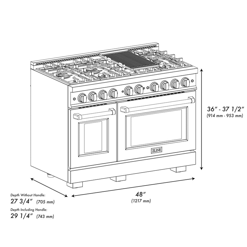 ZLINE 48-Inch Select Series Double Oven Dual Fuel Range with 8 Gas Burner Cooktop and 6.7 Cu. Ft. Electric Convection Oven in DuraSnow Stainless Steel with White Matte Door (HDRS-WM-48)