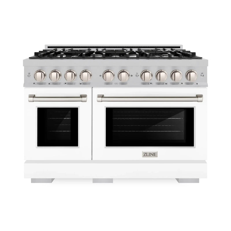 ZLINE 48-Inch Select Series Double Oven Dual Fuel Range with 8 Gas Burner Cooktop and 6.7 Cu. Ft. Electric Convection Oven in DuraSnow Stainless Steel with White Matte Door (HDRS-WM-48)