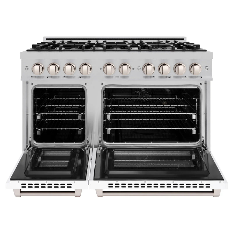 ZLINE 48-Inch Select Series Double Oven Dual Fuel Range with 8 Gas Burner Cooktop and 6.7 Cu. Ft. Electric Convection Oven in DuraSnow Stainless Steel with White Matte Door (HDRS-WM-48)