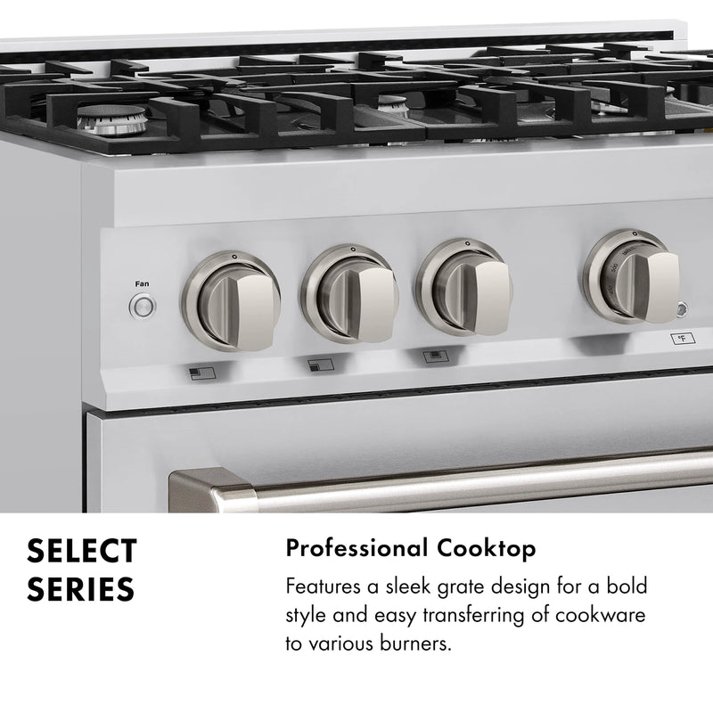 ZLINE 30-Inch Select Series Dual Fuel Range with 4 Gas Burner Cooktop and 4.2 Cu. Ft. Electric Convection Oven in Stainless Steel (HDR30)