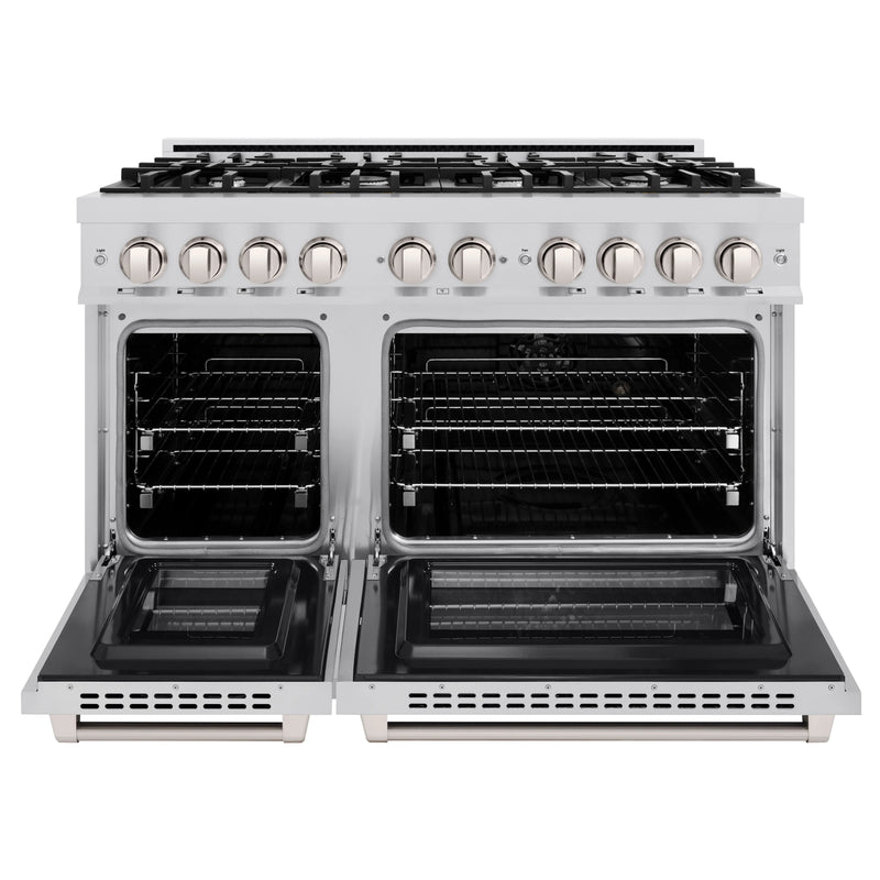 ZLINE 48-Inch Select Series Double Oven Dual Fuel Range with 8 Gas Burner Cooktop and 6.7 Cu. Ft. Electric Convection Oven in DuraSnow Stainless Steel (HDRS-48)