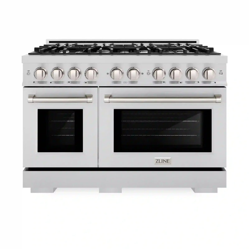ZLINE 48-Inch Select Series Double Oven Dual Fuel Range with 8 Gas Burner Cooktop and 6.7 Cu. Ft. Electric Convection Oven in DuraSnow Stainless Steel (HDRS-48)