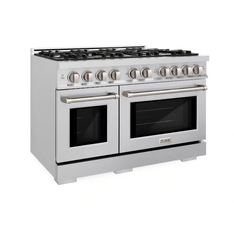 ZLINE 48-Inch Select Series Double Oven Dual Fuel Range with 8 Gas Burner Cooktop and 6.7 Cu. Ft. Electric Convection Oven in DuraSnow Stainless Steel (HDRS-48)