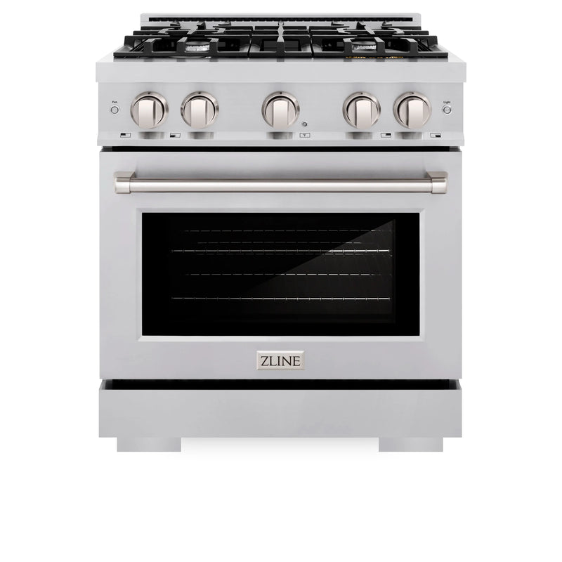 ZLINE 30-Inch Select Series Gas Range with 4 Burner Cooktop and 4.2 Cu. Ft. Gas Convection Gas Oven in DuraSnow Stainless Steel (HGRS-30)