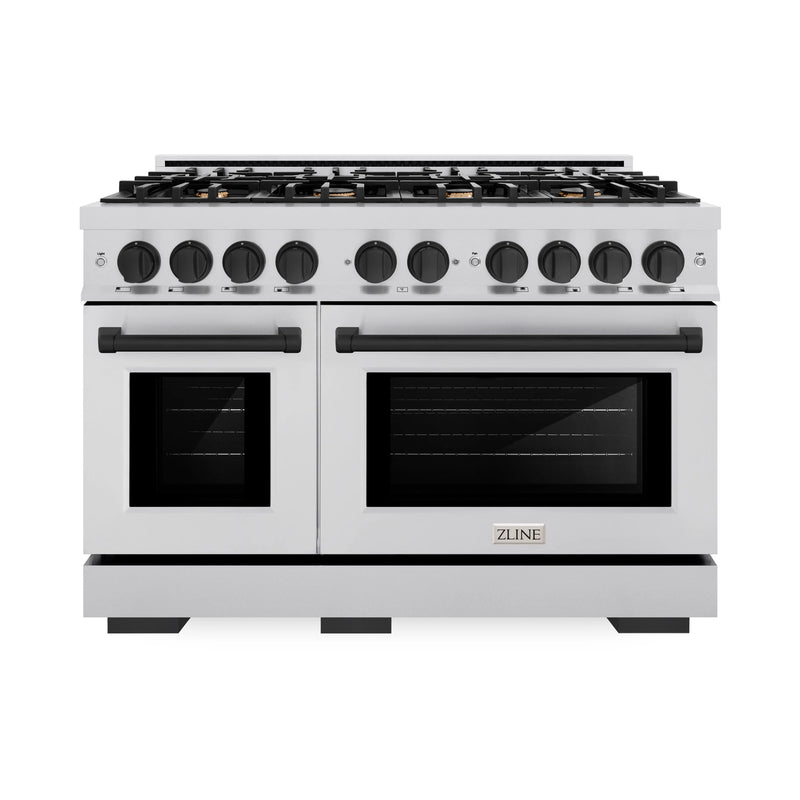 ZLINE Autograph Edition 48-Inch Select Series Gas Range with 8 Gas Burner Cooktop and 6.7 Cu. Ft. Gas Convection Oven in Stainless Steel and Matte Black Accents (HGRZ-48-MB)