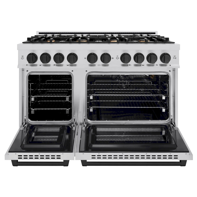 ZLINE Autograph Edition 48-Inch Select Series Gas Range with 8 Gas Burner Cooktop and 6.7 Cu. Ft. Gas Convection Oven in Stainless Steel and Matte Black Accents (HGRZ-48-MB)