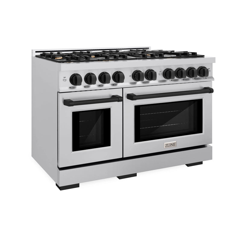 ZLINE Autograph Edition 48-Inch Select Series Gas Range with 8 Gas Burner Cooktop and 6.7 Cu. Ft. Gas Convection Oven in Stainless Steel and Matte Black Accents (HGRZ-48-MB)