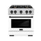 ZLINE Autograph Edition 30-Inch Select Series Gas Range with 4 Gas Burner Cooktop and 4.2 Cu. Ft. Gas Convection Oven in Stainless Steel with White Matte Door and Matte Black Accents (HGRZ-WM-30-MB)