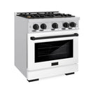 ZLINE Autograph Edition 30-Inch Select Series Gas Range with 4 Gas Burner Cooktop and 4.2 Cu. Ft. Gas Convection Oven in Stainless Steel with White Matte Door and Matte Black Accents (HGRZ-WM-30-MB)
