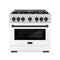 ZLINE Autograph Edition 36-Inch Select Series Gas Range with 6 Gas Burner Cooktop and 5.2 Cu. Ft. Gas Convection Oven in Stainless Steel with White Matte Door and Matte Black Accents (HGRZ-WM-36-MB)