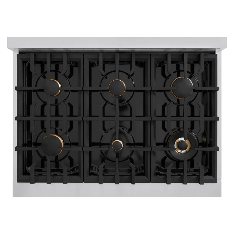 ZLINE Autograph Edition 36-Inch Select Series Gas Range with 6 Gas Burner Cooktop and 5.2 Cu. Ft. Gas Convection Oven in Stainless Steel with White Matte Door and Matte Black Accents (HGRZ-WM-36-MB)