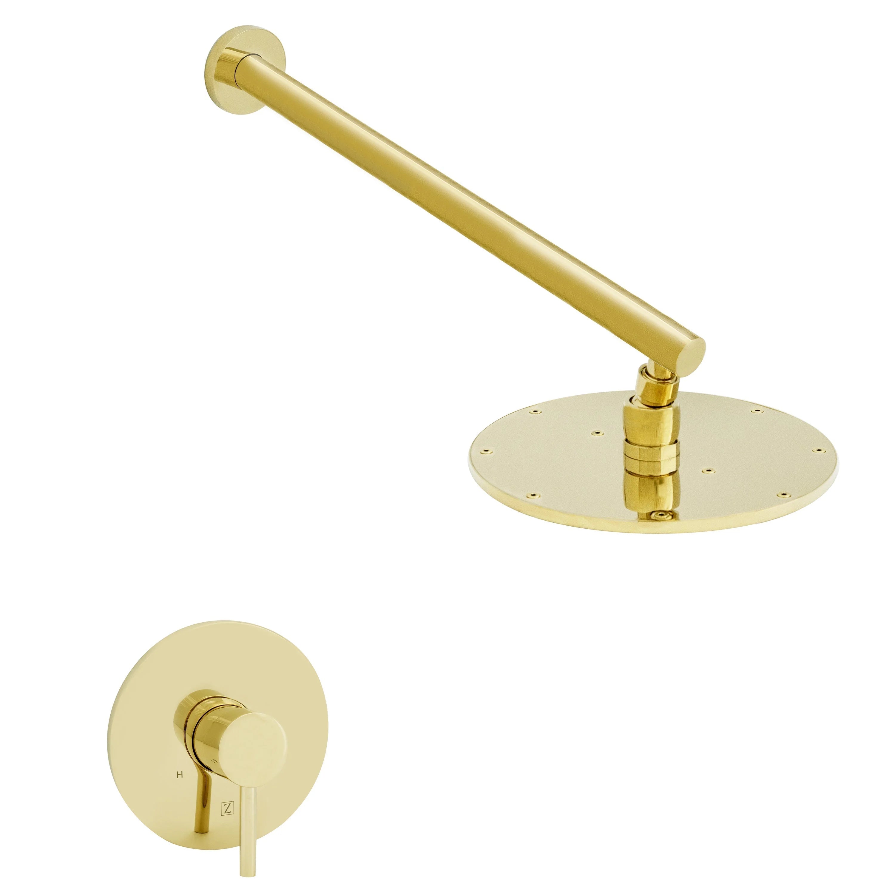 Polished gold shower faucet rain head with matching wall control lever