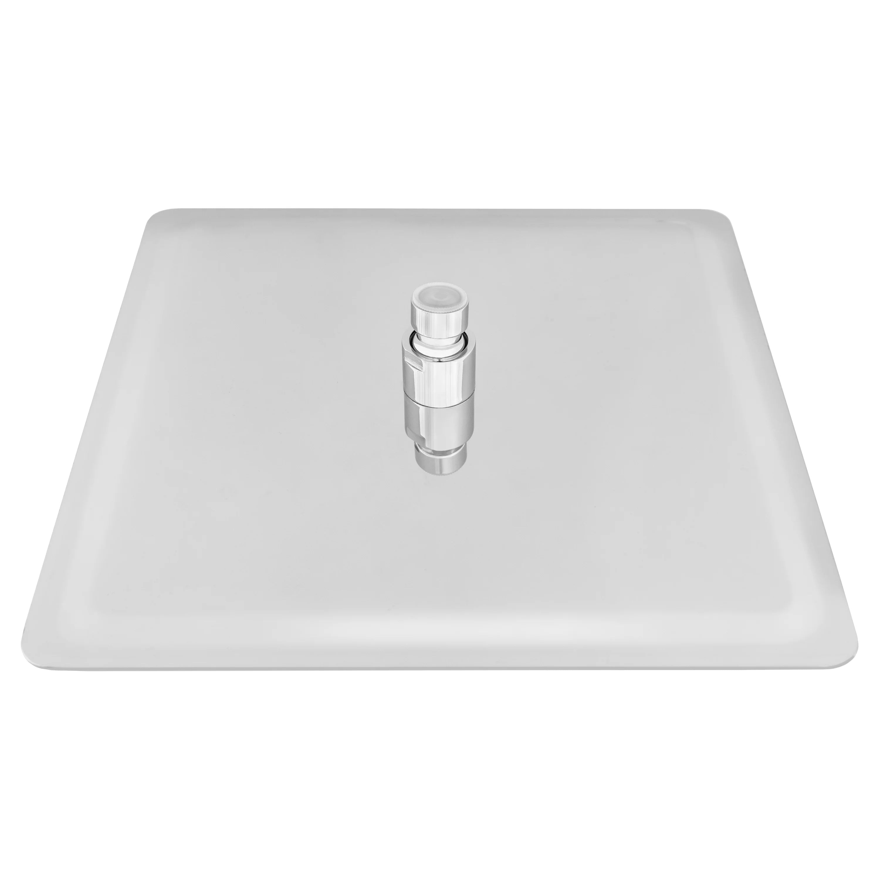 Square chrome oversized shower head with central mount and smooth face