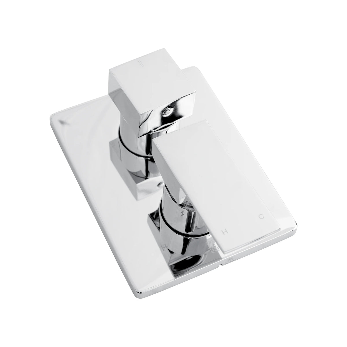 Chrome square shower mixer handle with matching control trim