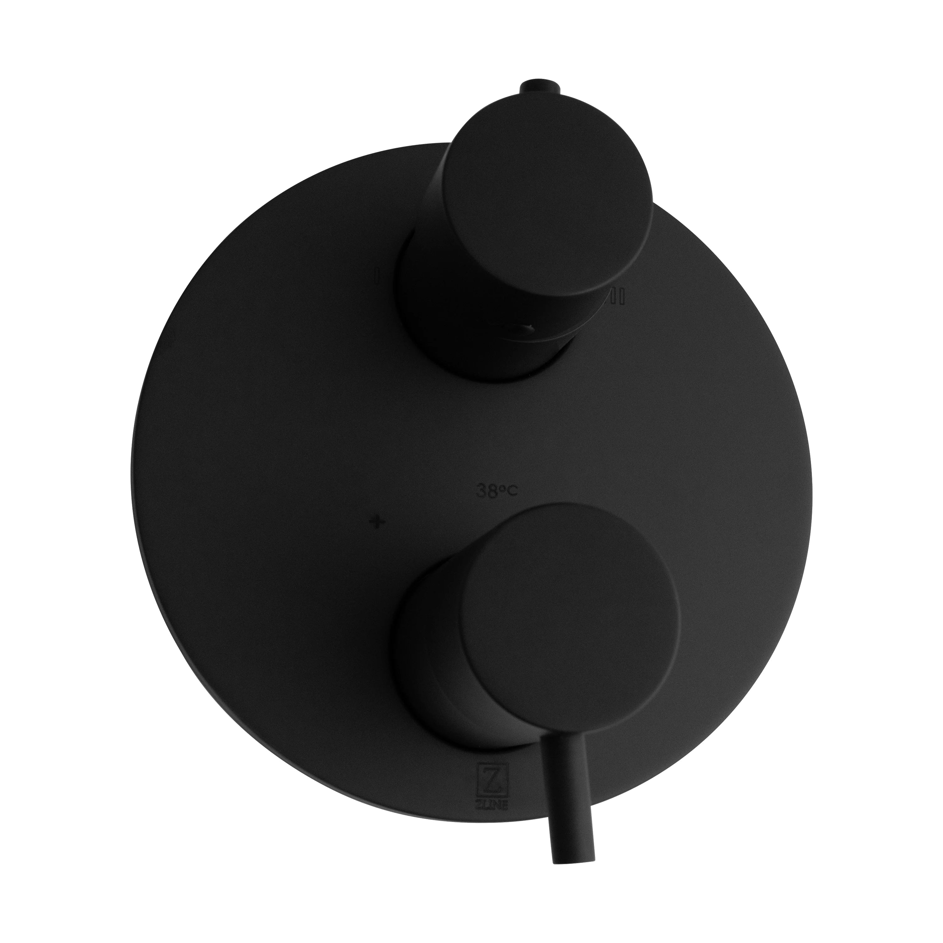 Matte black thermostatic shower valve trim with 38°C marking
