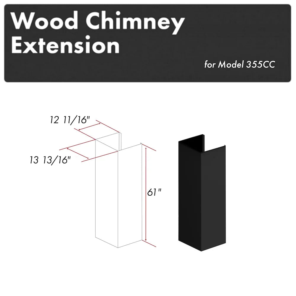 Black wooden chimney extension panel with tall rectangular shape, for 61 in ceiling height