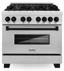 ZLINE Legacy Series Autograph Edition 36-inch Dual Fuel Range with Gas Stove and 4.6 Cu. Ft. Electric Oven in Fingerprint Resistant Satin Stainless Steel with Matte Black Accents (RASZ-SN-36-MB)