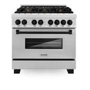 ZLINE Legacy Series Autograph Edition 36-inch Dual Fuel Range with Gas Stove and 4.6 Cu. Ft. Electric Oven in Fingerprint Resistant Satin Stainless Steel with Matte Black Accents (RASZ-SN-36-MB)