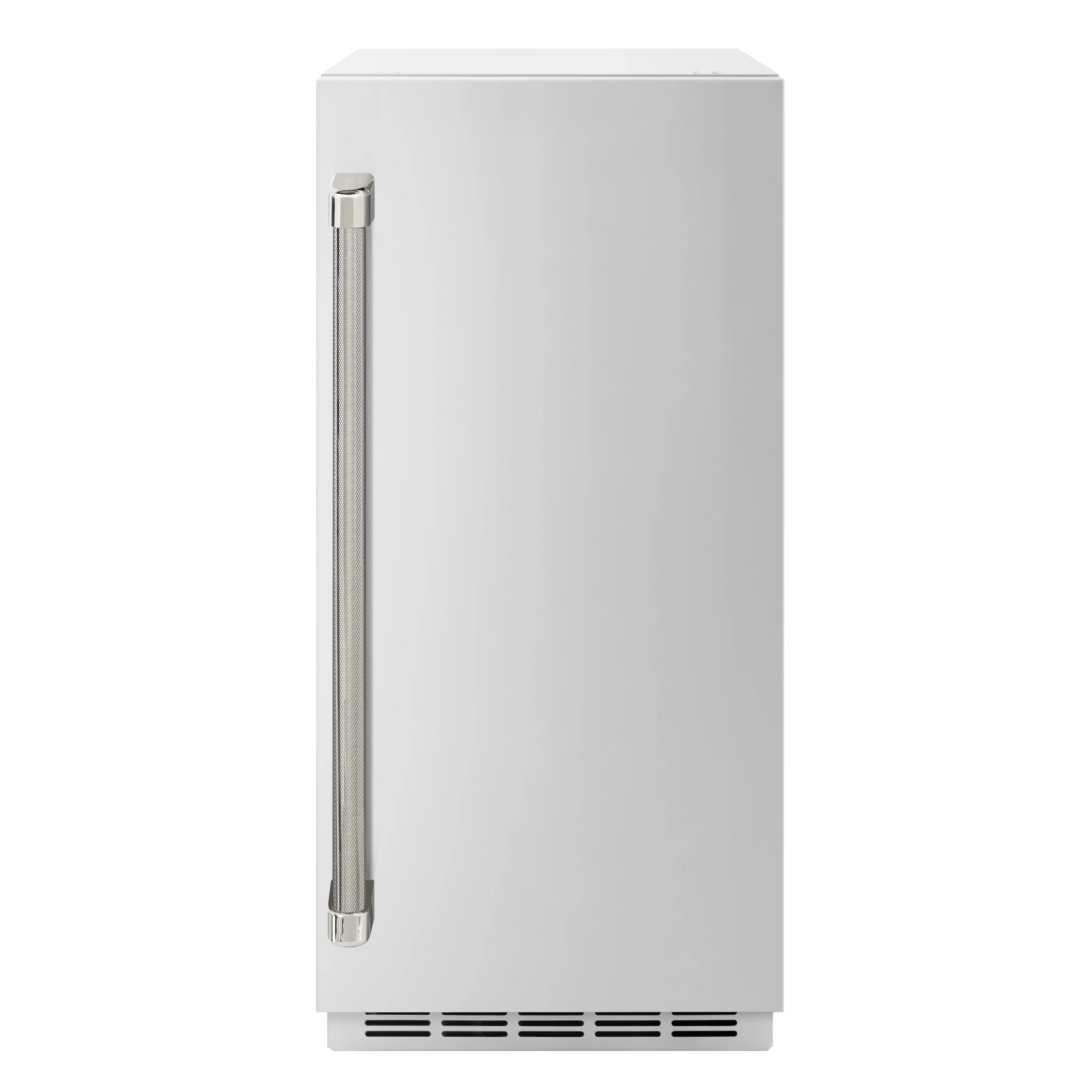 Stainless steel ice maker with tall handle and vented base