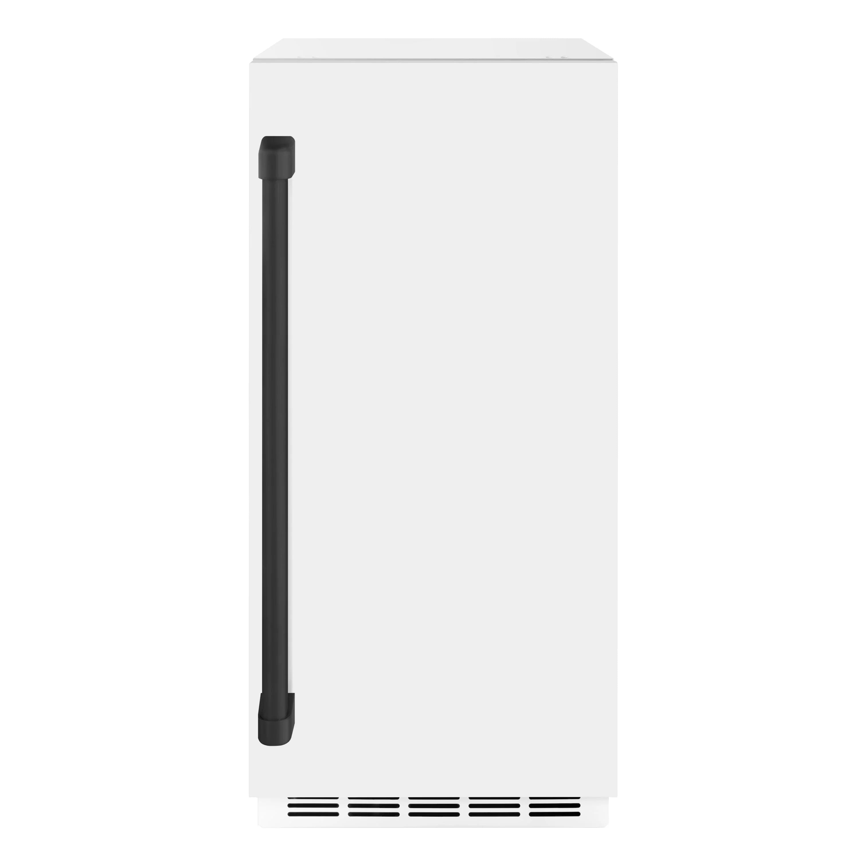 White ice maker with tall matte black side handle