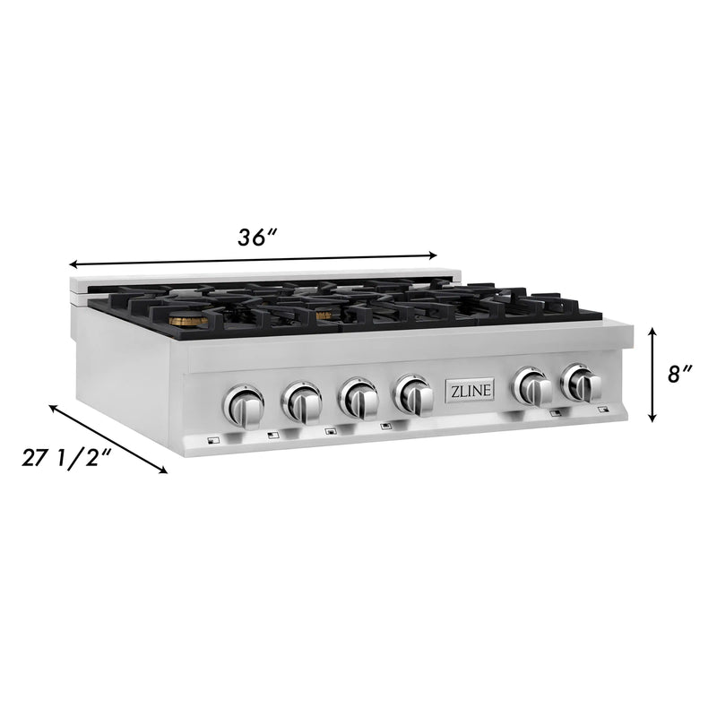 ZLINE 36-Inch Rangetop with 6 Gas Brass Burners in Stainless Steel (RT-BR-36)