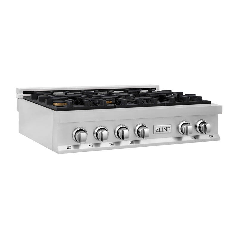 ZLINE 36-Inch Rangetop with 6 Gas Brass Burners in Stainless Steel (RT-BR-36)