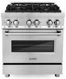 ZLINE 5-Piece Appliance Package - 30-Inch Dual Fuel Range, Hood, Refrigerator with Water Dispenser, Dishwasher, and Microwave Drawer in Stainless Steel