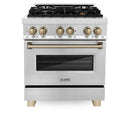 ZLINE Legacy Series Autograph Edition 30-inch Dual Fuel Range with Gas Stove and 4.0 Cu. Ft. Electric Oven in Stainless Steel with Champagne Bronze Accents (RAZ-30-CB)