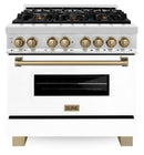 ZLINE Legacy Series Autograph Edition 36-inch Dual Fuel Range with Gas Stove and 4.6 Cu. Ft. Electric Oven in Stainless Steel with White Matte Door and Champagne Bronze Accents (RAZ-WM-36-CB)
