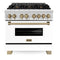 ZLINE Legacy Series Autograph Edition 36-inch Dual Fuel Range with Gas Stove and 4.6 Cu. Ft. Electric Oven in Stainless Steel with White Matte Door and Champagne Bronze Accents (RAZ-WM-36-CB)