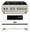 ZLINE Autograph Edition 36-Inch 4.6 cu. ft. Dual Fuel Range with Gas Stove and Electric Oven in Stainless Steel with White Matte Door and Champagne Bronze Accents (RAZ-WM-36-CB)