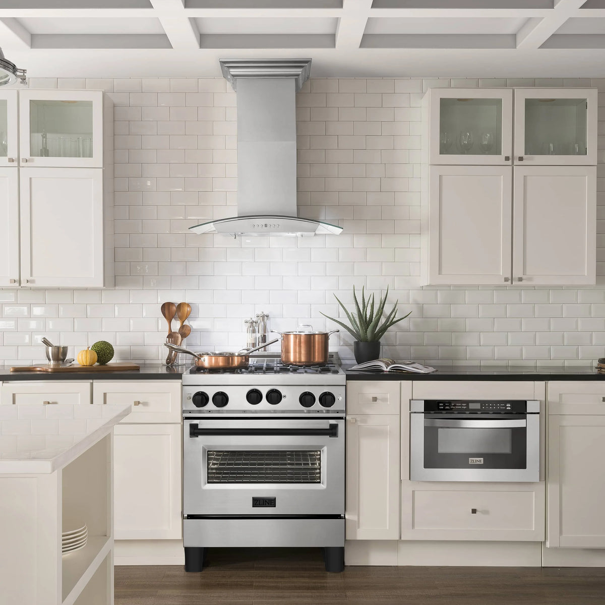 ZLINE Legacy Series Autograph Edition 30-inch Dual Fuel Range with Gas Stove and 4.0 Cu. Ft. Electric Oven in Stainless Steel with Matte Black Accents in a kitchen