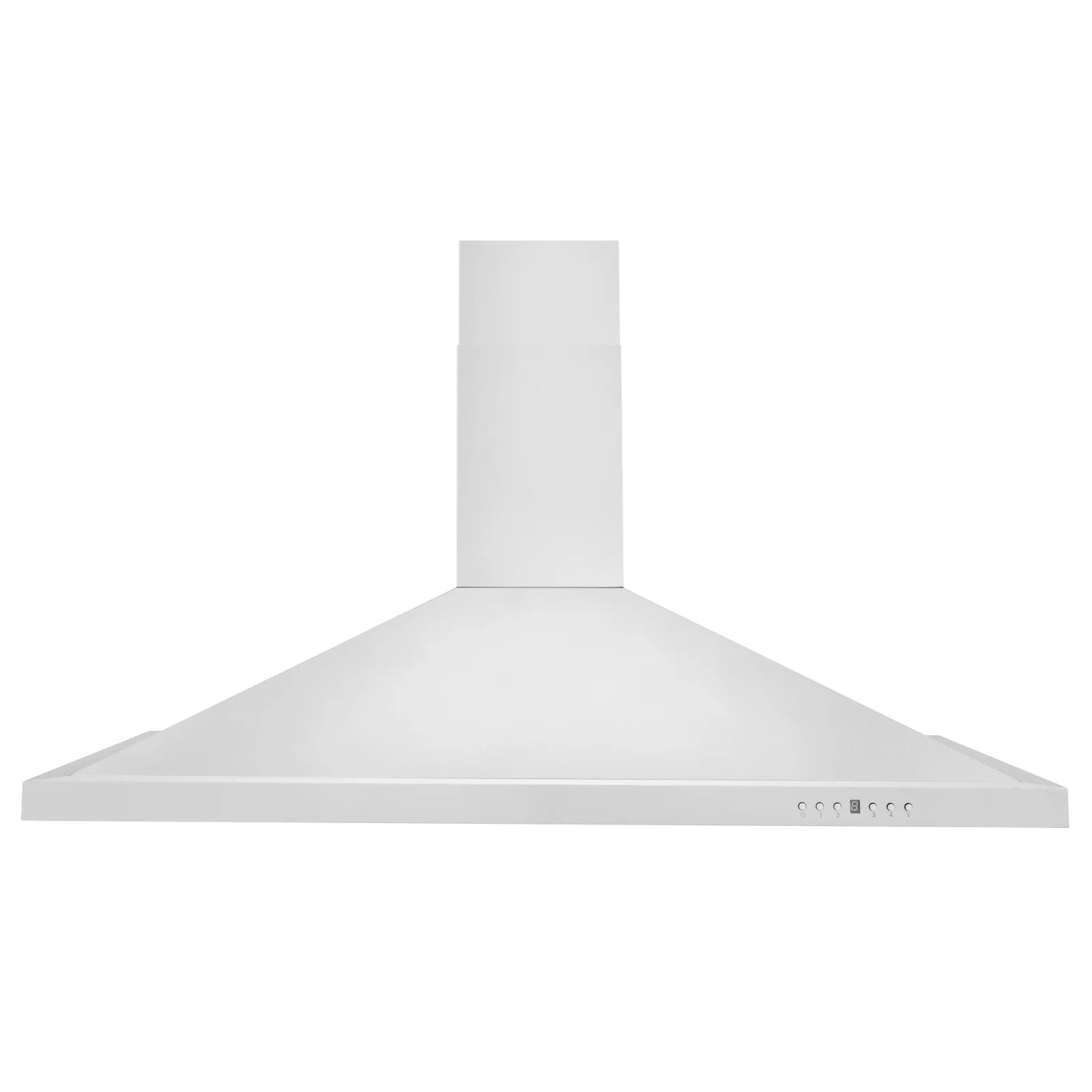 Wall-mount chimney range hood with wide canopy and tall flue stack