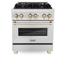 ZLINE Legacy Series Autograph Edition 30-inch Dual Fuel Range with Gas Stove and 4.0 Cu. Ft. Electric Oven in Fingerprint Resistant Satin Stainless Steel with Gold Accents (RASZ-SN-30-G)