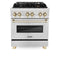 ZLINE Legacy Series Autograph Edition 30-inch Dual Fuel Range with Gas Stove and 4.0 Cu. Ft. Electric Oven in Fingerprint Resistant Satin Stainless Steel with Gold Accents (RASZ-SN-30-G)