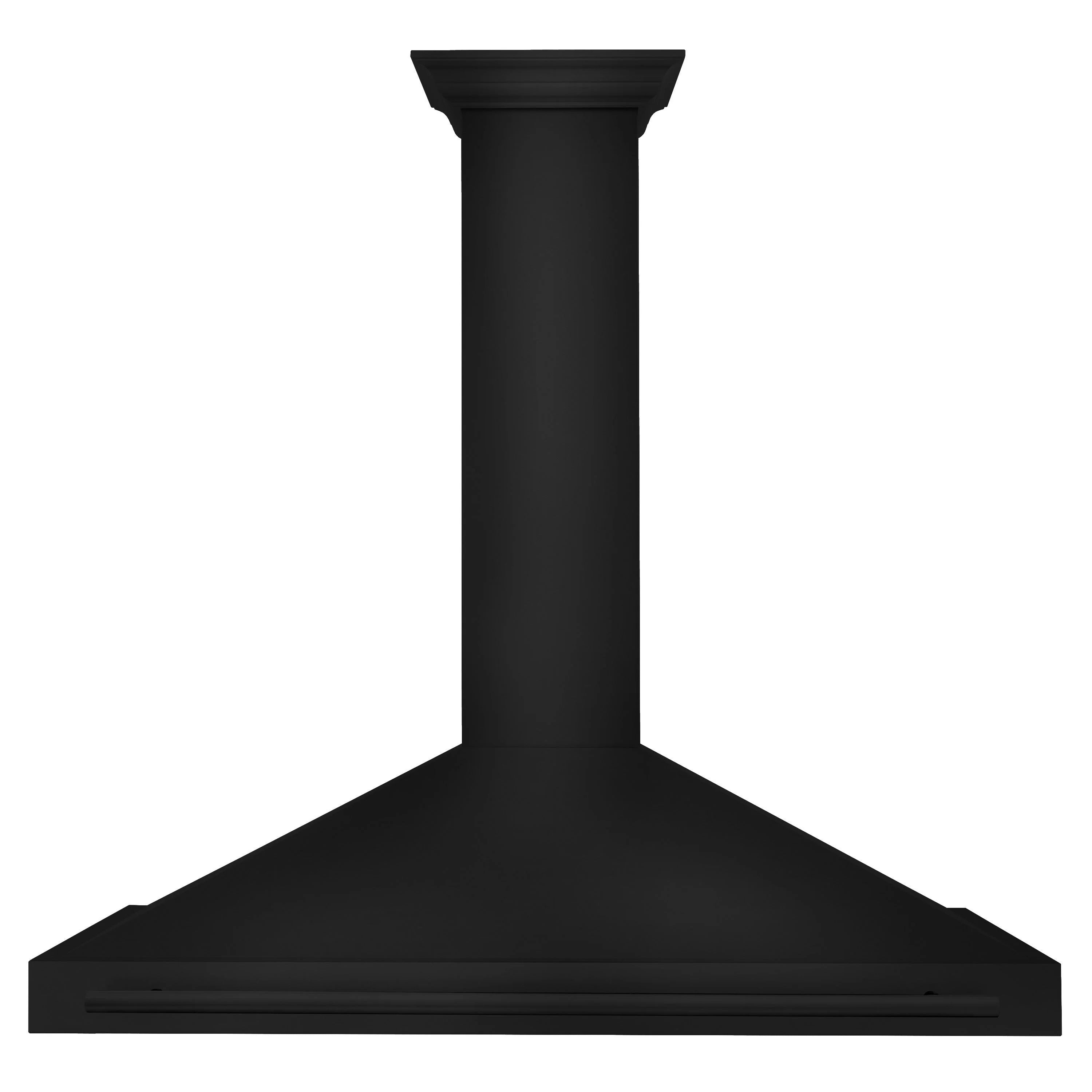 Black convertible wall mount range hood front view with curved canopy