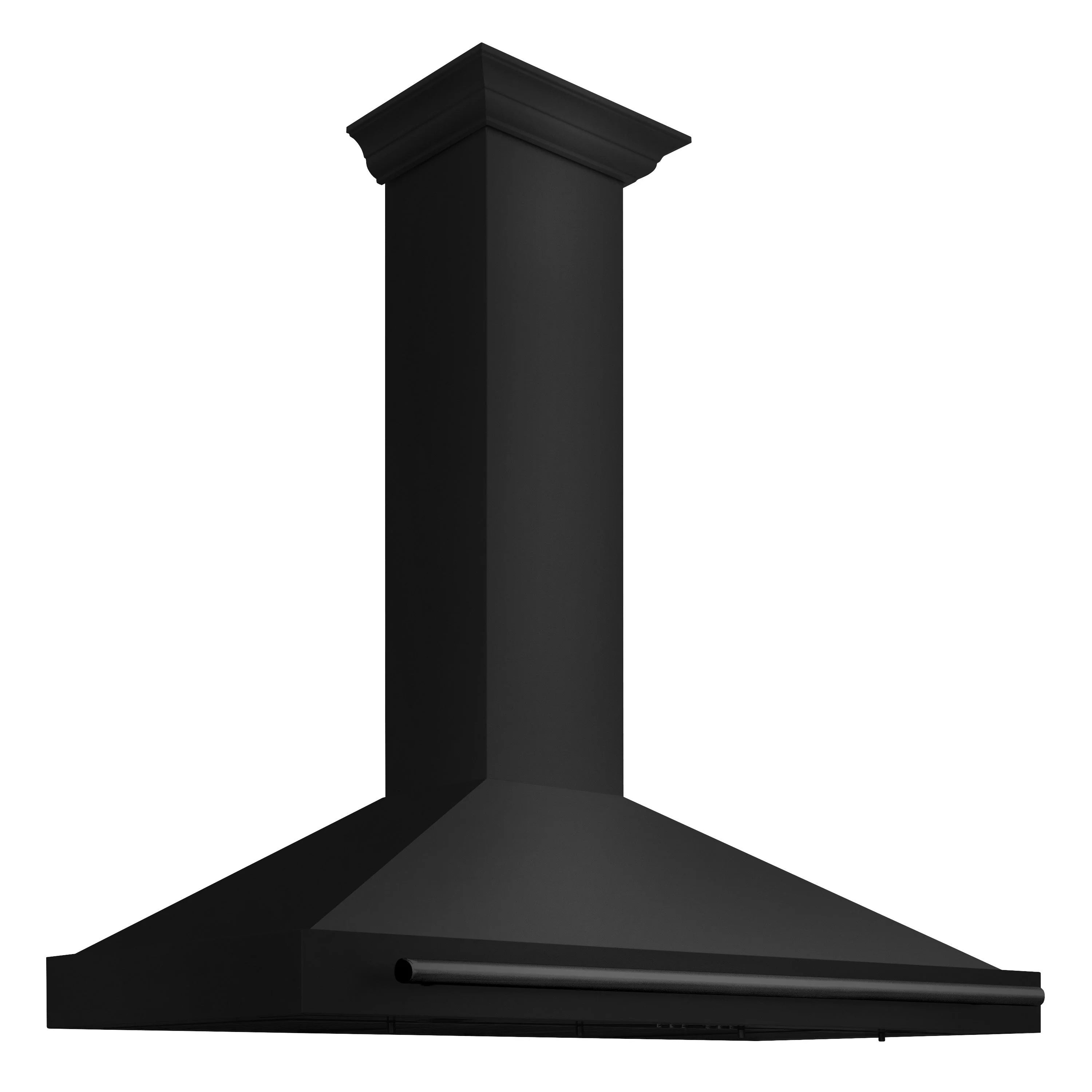 Black convertible wall mount range hood side view with chimney duct