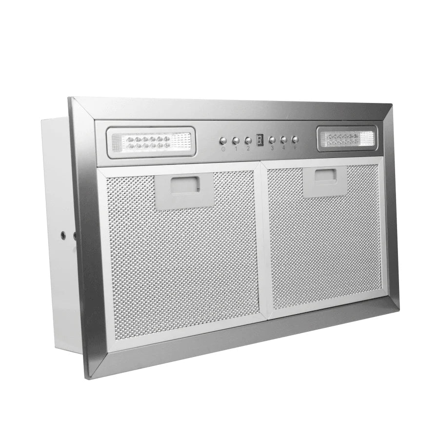Stainless steel range hood insert with dual LED lights and two mesh filter panels