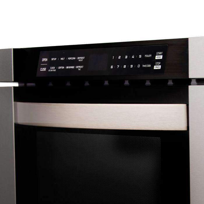 Black control panel with illuminated buttons and timer display on stainless range
