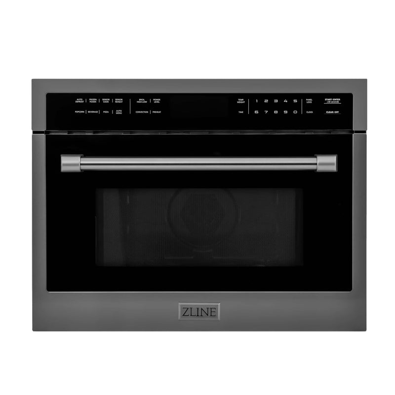 ZLINE 5-Piece Appliance Package - 30-Inch Induction Range, Wall Mount Range Hood, French Door Refrigerator, Dishwasher, and 24-Inch Microwave Oven in Black Stainless Steel