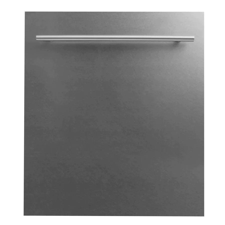 Satin stainless steel dishwasher door with horizontal handle