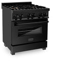 ZLINE 4-Piece Appliance Package - 30-Inch Dual Fuel Range, Refrigerator, Microwave Oven, and 3-Rack Dishwasher in Black Stainless Steel
