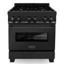 ZLINE 4-Piece Appliance Package - 30-Inch Dual Fuel Range with Brass Burners, Refrigerator, Microwave Drawer, and 3-Rack Dishwasher in Black Stainless Steel