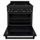 ZLINE 5-Piece Appliance Package - 30-Inch Dual Fuel Range, Refrigerator with Water Dispenser, Convertible Wall Mount Hood, Microwave Oven, and 3-Rack Dishwasher in Black Stainless Steel
