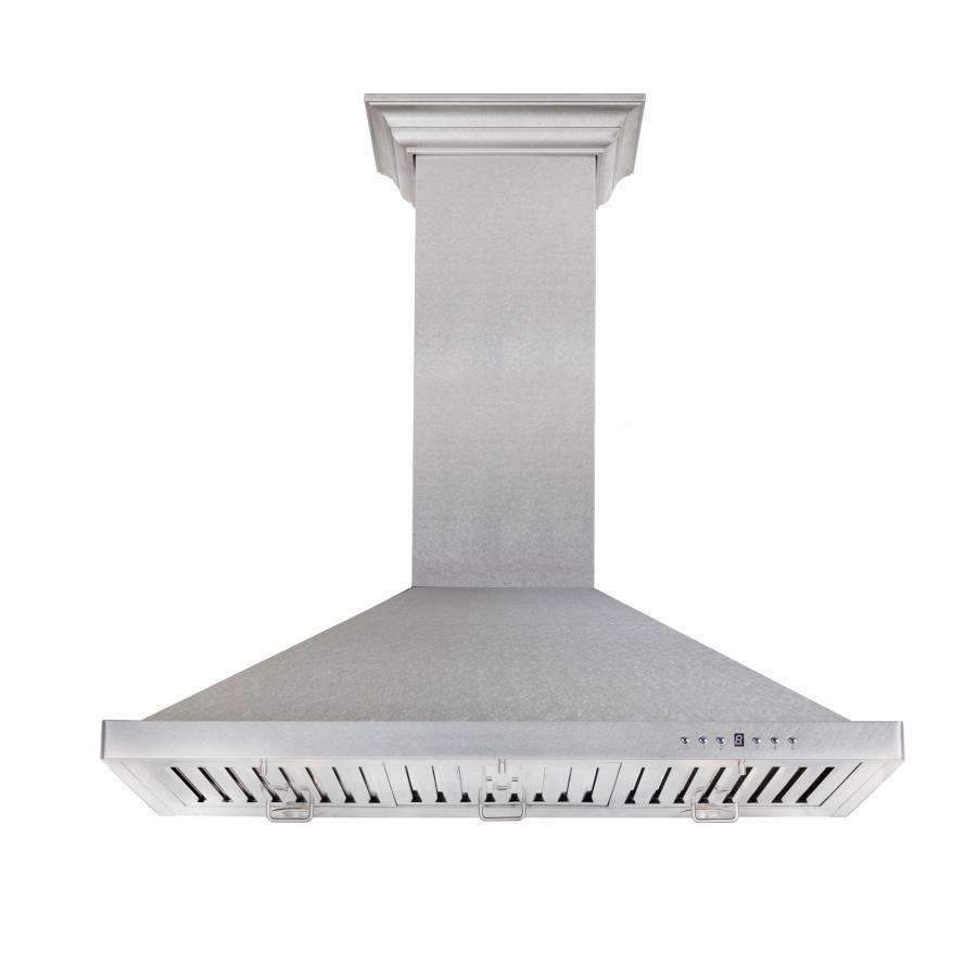 Stainless steel convertible range hood with vent slats and chimney chimney stack