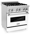 ZLINE 2-Piece Appliance Package - 30-inch Dual Fuel Range with White Matte Door and Convertible Vent Range Hood in Stainless Steel (2KP-RAWMRH30)